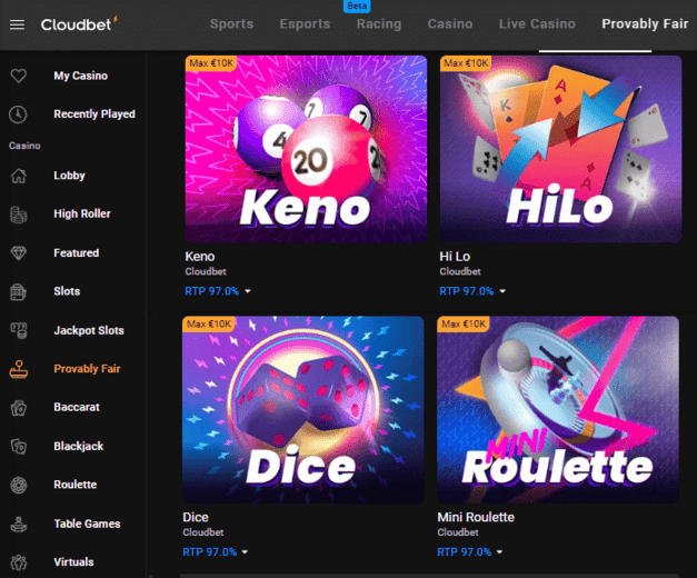 Перечень честно доказуемых игр в крипто-казино Cloudbet
