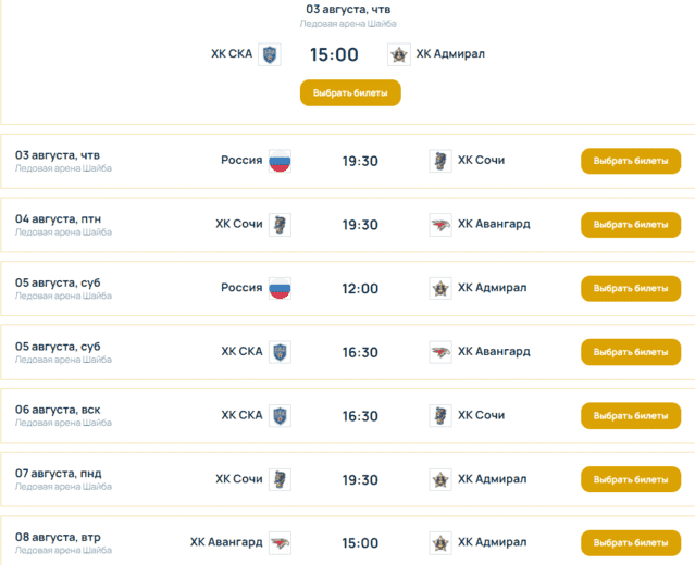 Матчи Sochi Hockey Open
