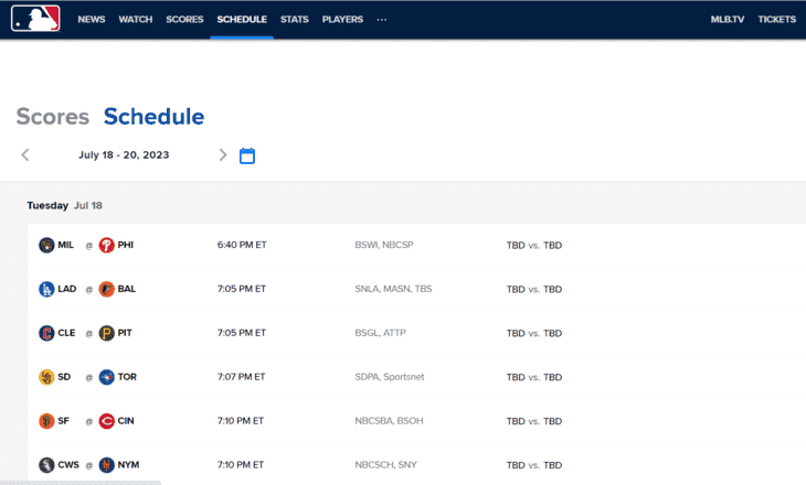 Расписание MLB