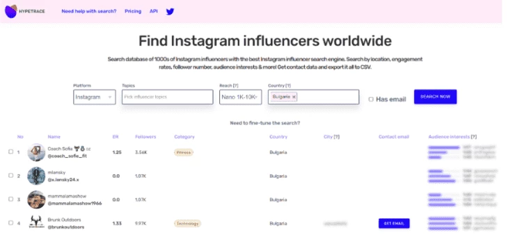 Фильтры сайта Hypetrace