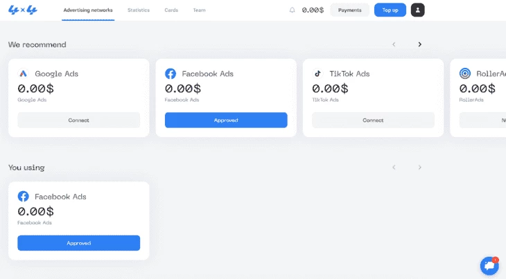 Вкладка Advertising networks