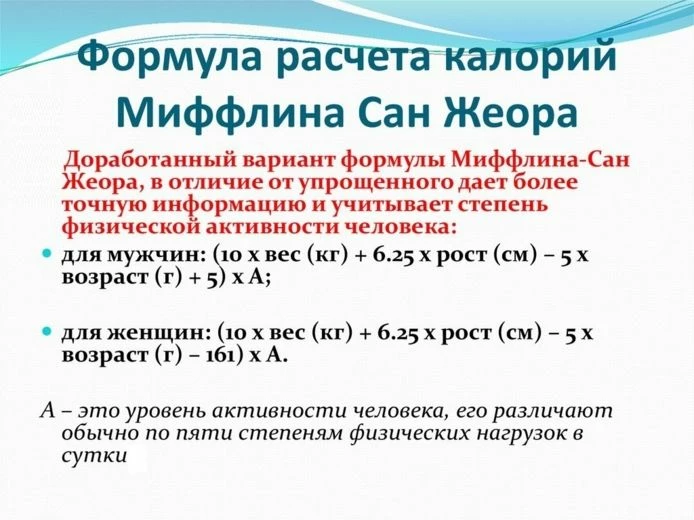 Толкование формулы Миффлина-Сан Жеора
