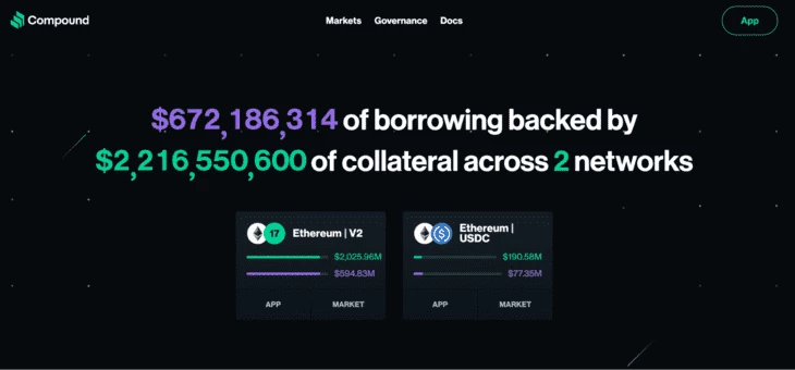 Интерфейс DeFi-площадки для криптовалютных займов