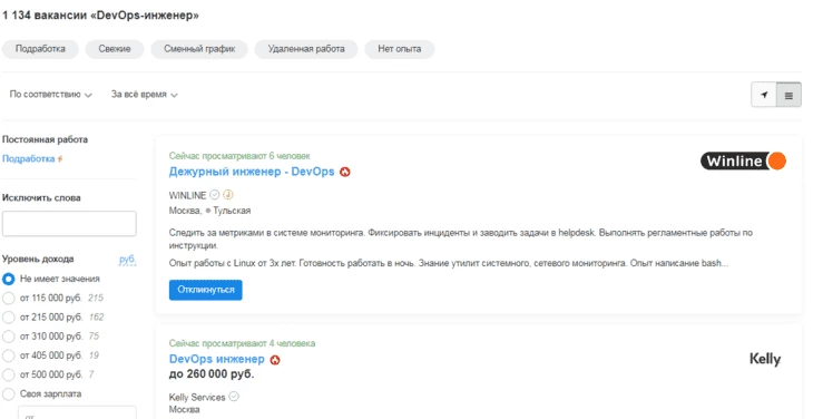Варианты вакансий с высокой зарплатой для DevOps-инженеров