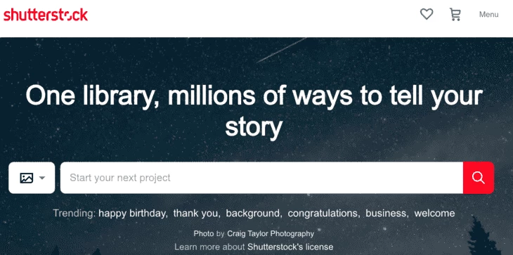 Shutterstock homepage