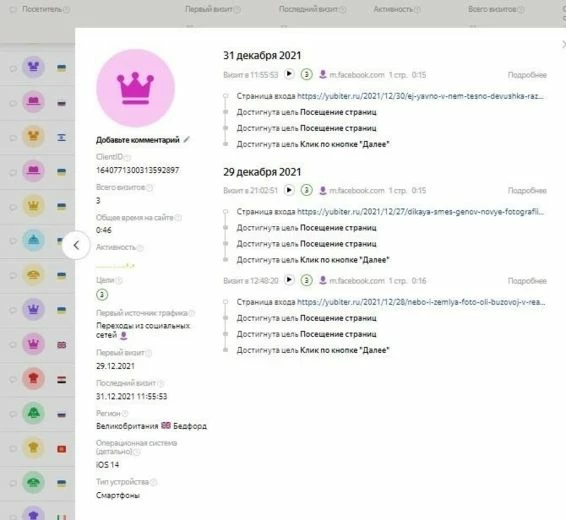 Пример информации о посетителе
