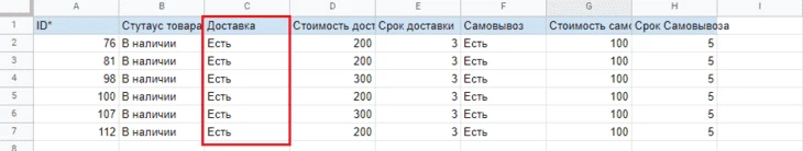 Условие доставки