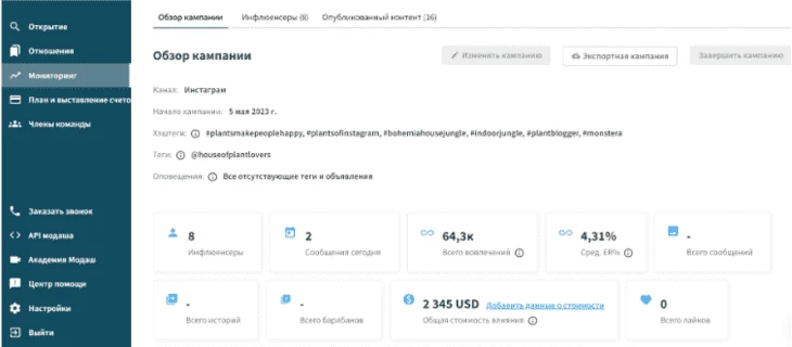 Мониторинг работы с инфлюэнсерами