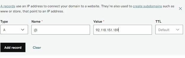 Добавление записи DNS