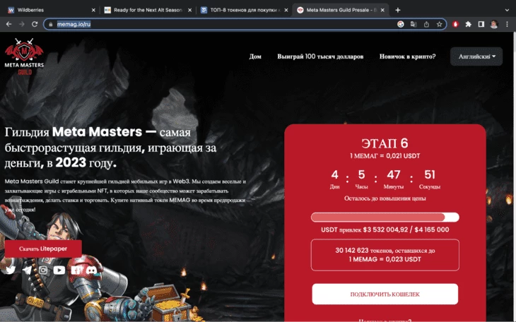 Предпродажная страница Meta Masters Guild