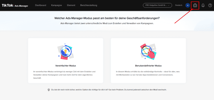 TikTok Ads Manager: значок Портфель