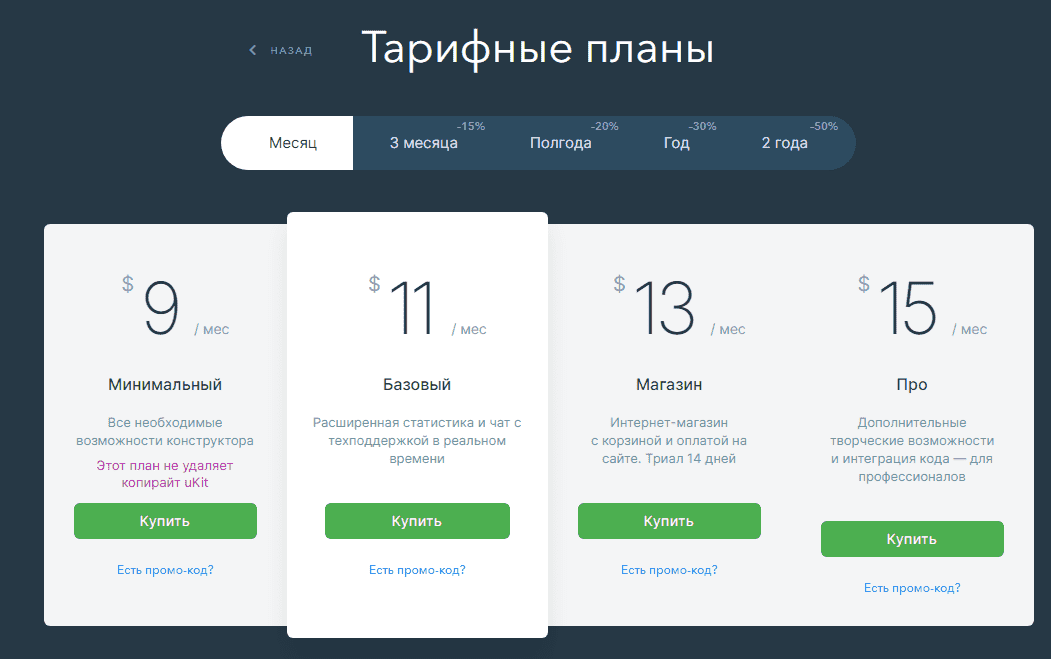 4 тарифных плана сервиса