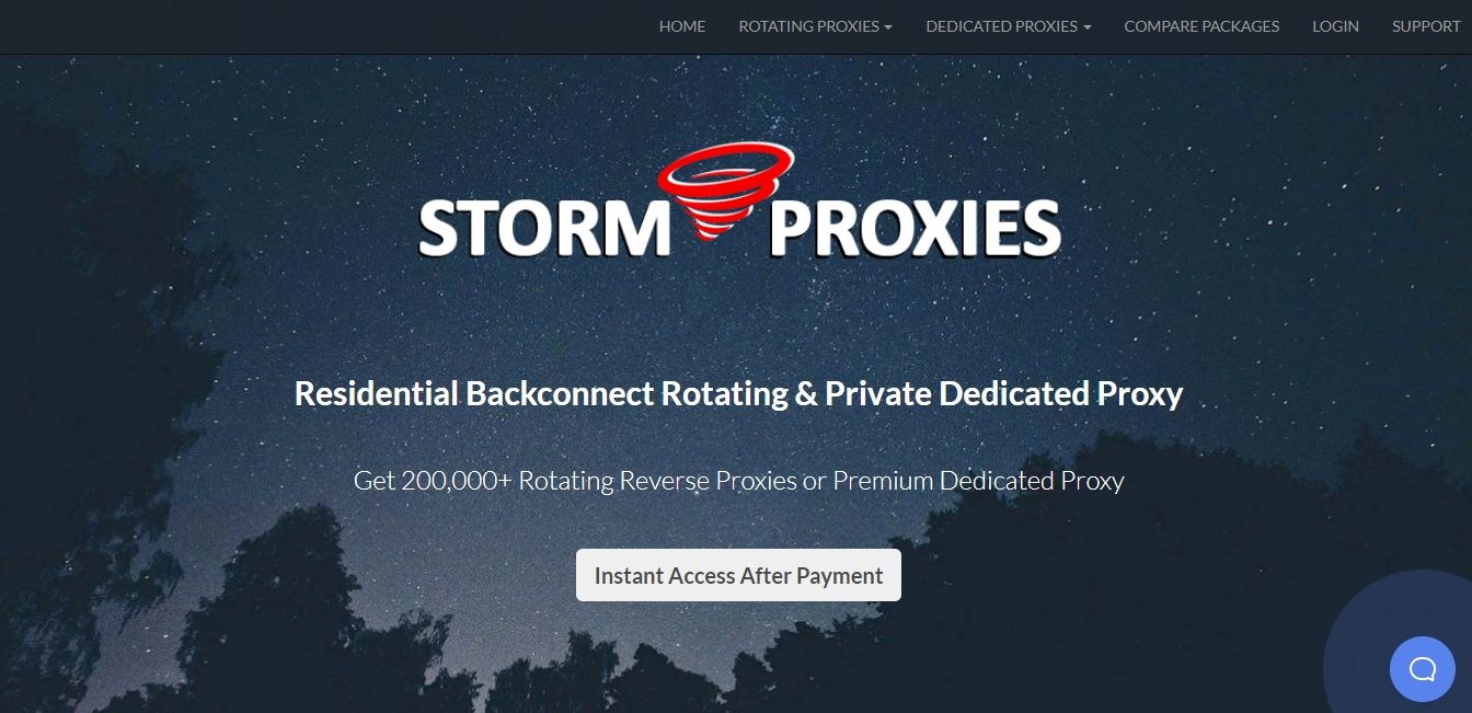 Главная страница ресурса Storm Proxies