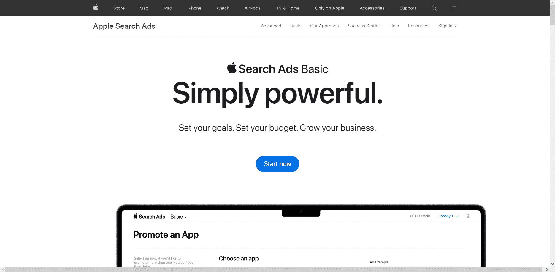 Главная страница Apple Search Ads