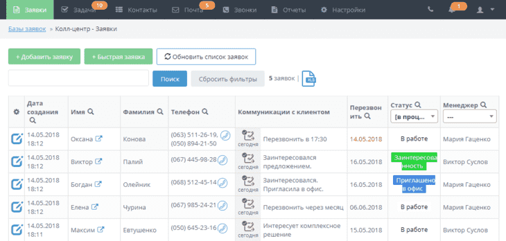 Пример CRM call-центра