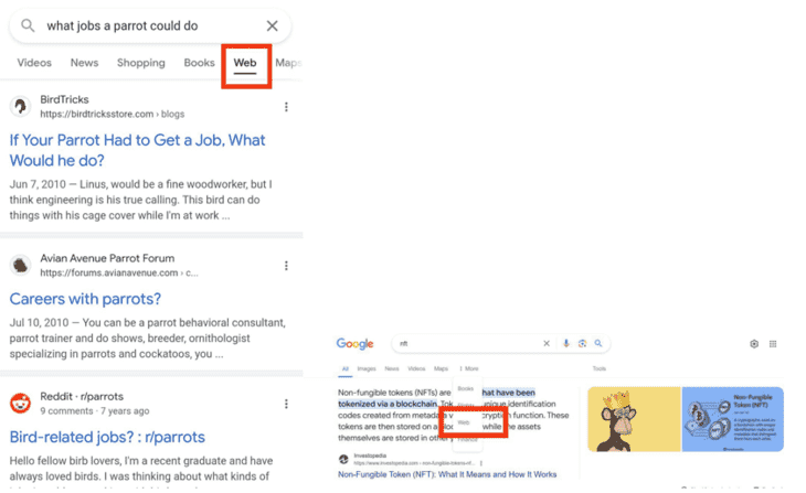  Web tab in mobile and desktop versions