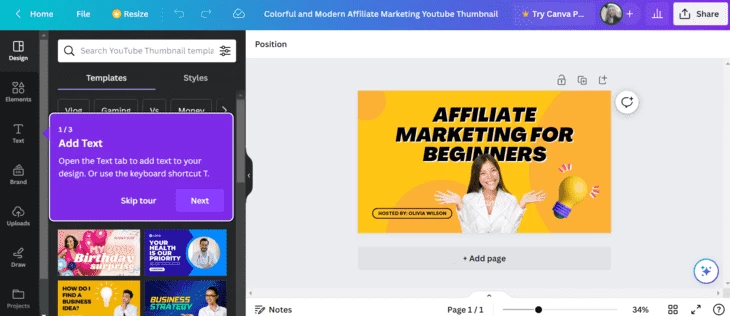 Customizing a template in Canva