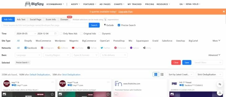 В BigSpy обширные фильтры