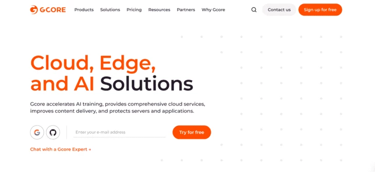 Главная страница сайта gcore.com