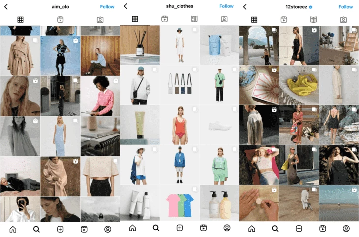 Unified style examples for Instagram business profiles