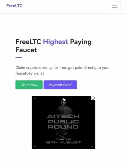 Главная страница крана для заработка крипты FreeLTC 