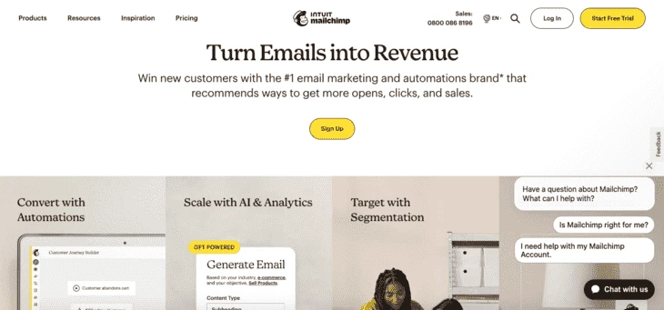 Mailchimp home page