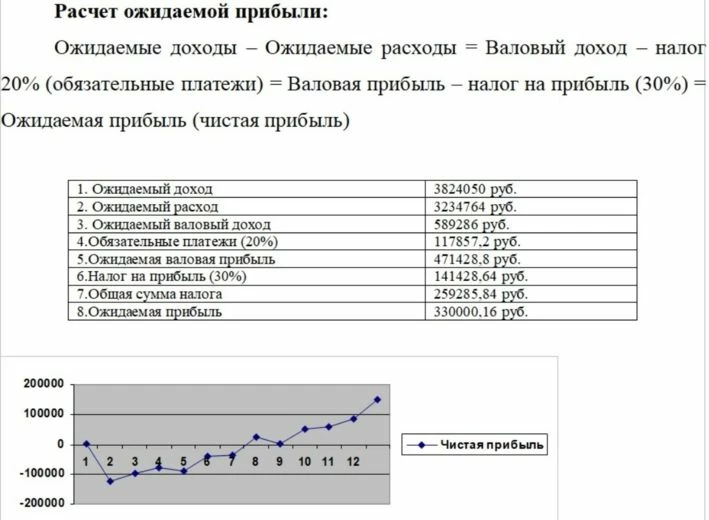 Пример прогноза прибыли в малом бизнес-плане