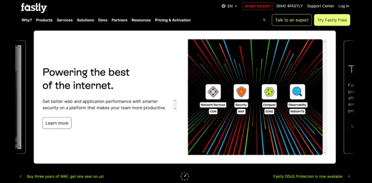 Главная страница сайта fastly.com