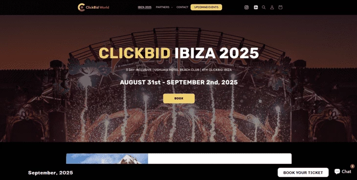 Главная страница конференции ClickBid Ibiza