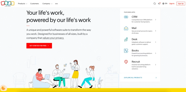 Zoho homepage 