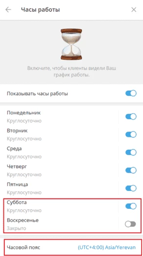 Функция «Часы работы»