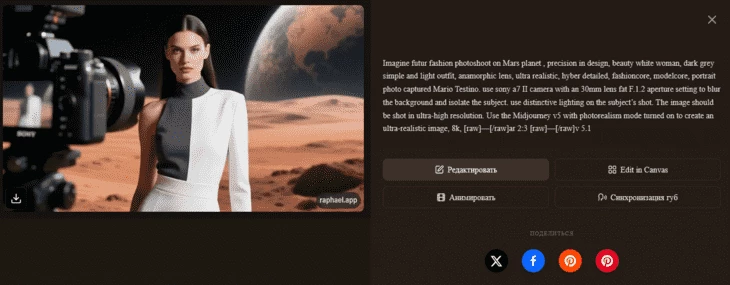 Настройки сгенерированного изображения в Raphael.app