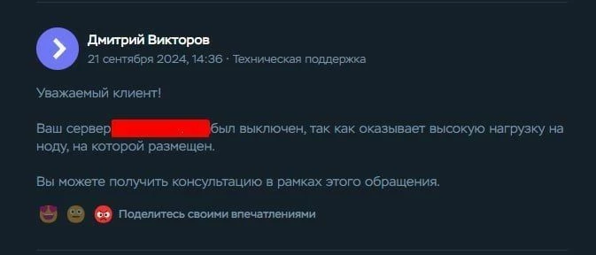Поддержка хостинга заблокировала сервер