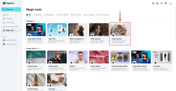 Image upscaler среди инструментов нейросети CapCut