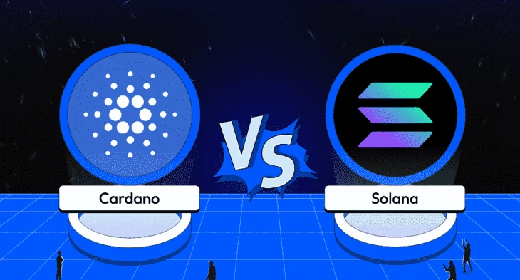 Логотипы монет PoS Cardano и Solana