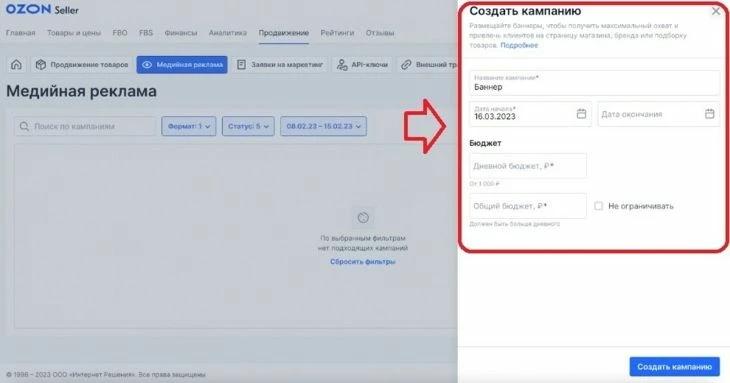 Выбор бюджета для запуска медийной рекламы на Озоне