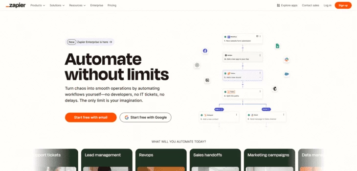 Главная страница Automator by Zapier