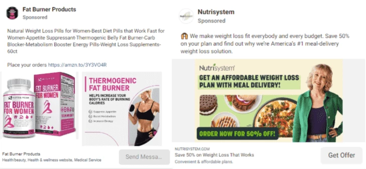 Weight loss Facebook ads examples