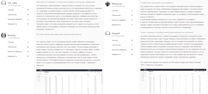 Примеры отзывов о партнерке Zeydoo