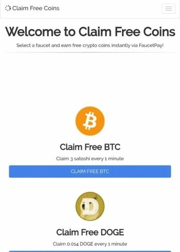 Главная страница крана claimfreecoins.io