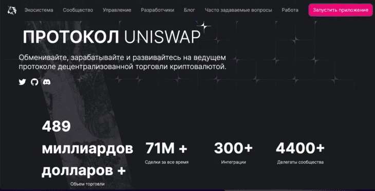 Интерфейс биржи Uniswap