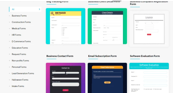 Примеры форм и доступные шаблоны конструктора Zoho Forms