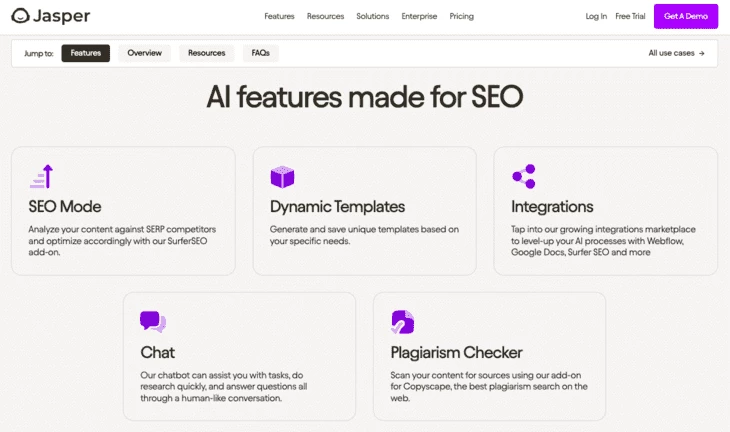 AI-powered SEO features provided by Jasper