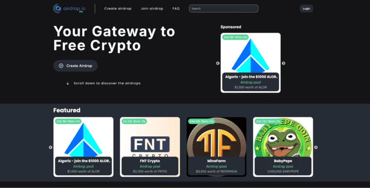 Интерфейс платформы airdrop.io