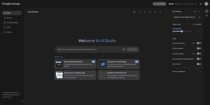Главная страница AI Studio