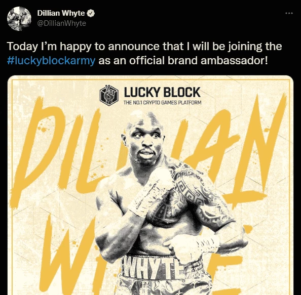 Твит Уайта с рекламой NFT Lucky Block