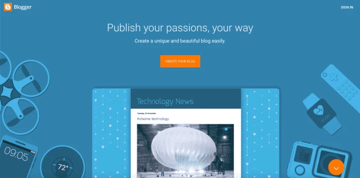 Blogger platform home page
