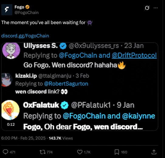 Пост Fogo в сети Х о награде за участие в активностях, связанных с Discord. Источник: CryptoRank