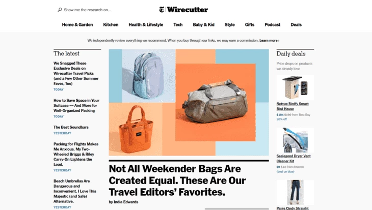 WireCutter полностью посвящен обзорам, у них заказывают рекламу крупнейшие бренды 