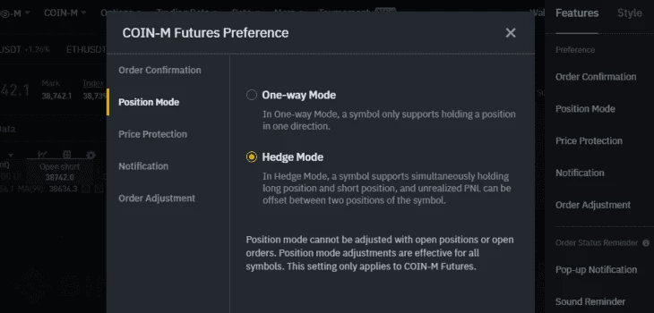 3. Устанавливаем переключатель на Hedge Mode